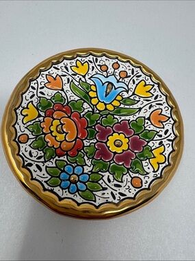 CEARCO PINTADO A MANO 24 K MINI PLATE WALL HANGING MADE IN SPAIN FLORAL